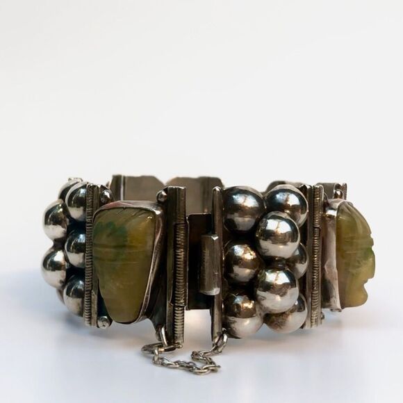 1930's Vintage Sterling Silver Cuff Bracelet Onyx Pre-Eagle Mexican Modernist - Picture 5 of 16